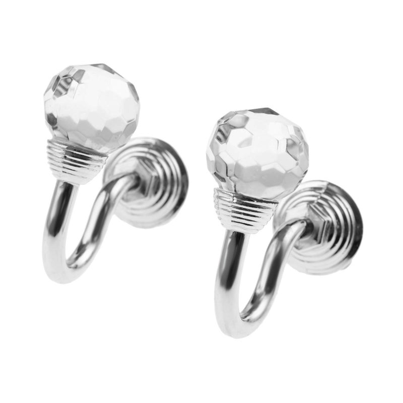 Hicello 2Pcs Crystal Glass Curtain Tieback Hook Silver Round Head Wall Hook Clothes Hanger with Screws - Image 1